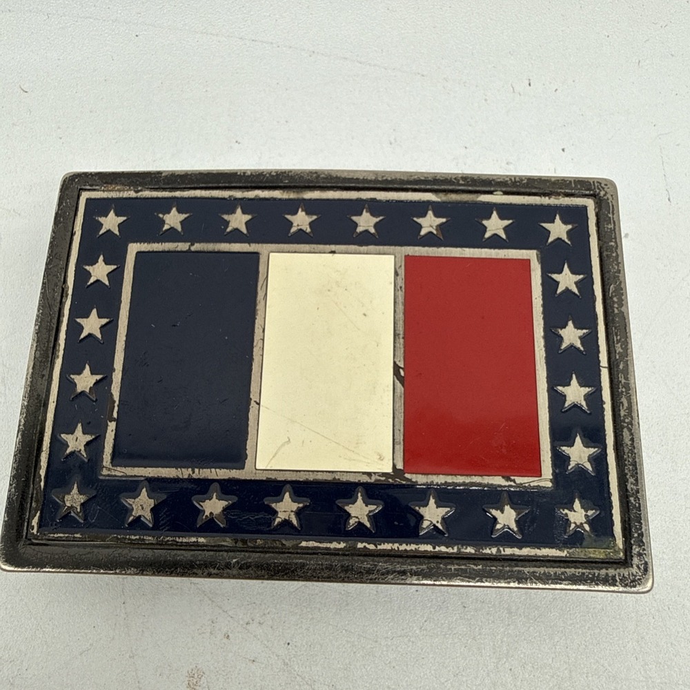 French National Flag Belt Buckle 3.25"x2.25"